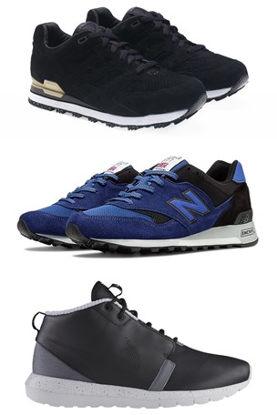 NO.3. 关于运动鞋。
尽管通常我们会远离那些暗示系而选择明亮的颜色，但是这三款鞋子却让人难以抗拒，NIKE的最新防水设计的sneakerboots，New Balance的蓝黑577s，还有 Club Monaco 与Saucony合作推出 的super-sleek限量版。
