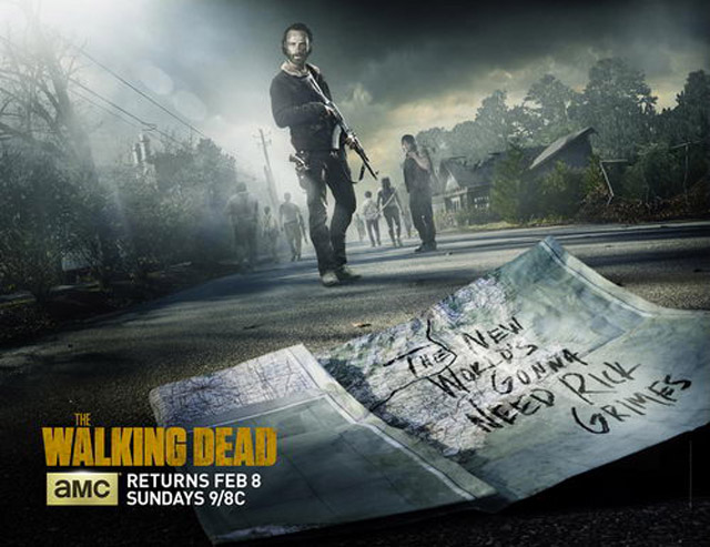 2月8日播出第五季第9集
丧尸美剧《行尸走肉》（the Walking Dead）第五季的剧情一改上一季令人瞌睡的拖沓节奏，重口味暴力升级，画面十分冲击视觉，首播便赢得全美收视冠军。在第五季前半季的末尾，主角一行人中的漂亮女生贝丝的意外死亡令人心碎。而根据AMC公布的新海报显示，后半季的剧情依旧跌宕起伏，众主角们将遭受巨变，瑞克与达里尔表现将更加突出，正如亚伯拉罕的笔记中写道：“The New World's Gonna Need Rick Grimes.”而摩根在季度最后看到纸条后更是放声大笑……
