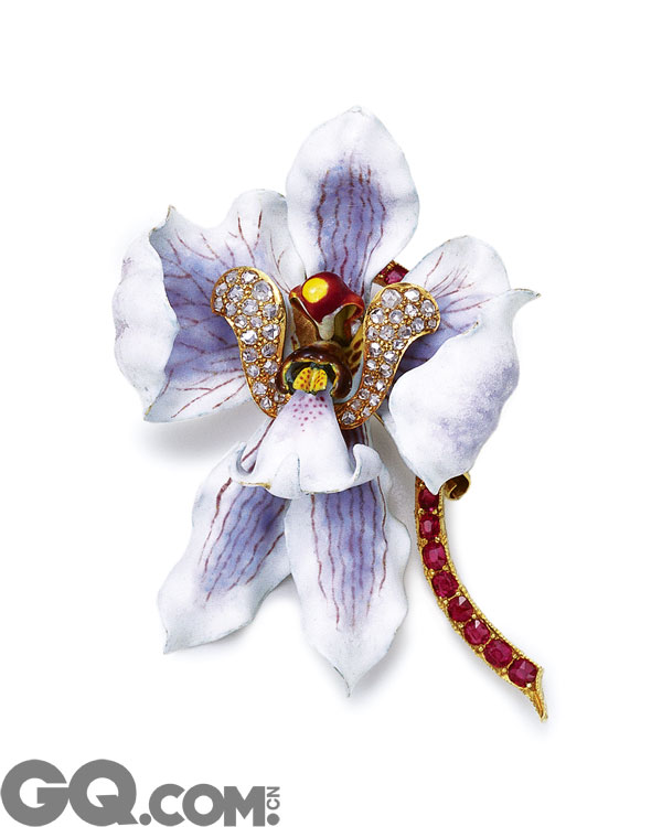 作为蒂芙尼最重要设计师之一的波尔丁•法汉姆（Paulding Farnham，1859-1927），擅长以珠宝呈现自然植物美态，代表设计便是精美逼真的珐琅珠宝。基于菲律宾、墨西哥和其它多个国家的兰花，他设计了24款珐琅兰花胸针，在1889年巴黎世界博览会上荣膺金奖，令法国珠宝商都赞叹不已，确立了蒂芙尼在全球珠宝界无可撼动的权威地位。