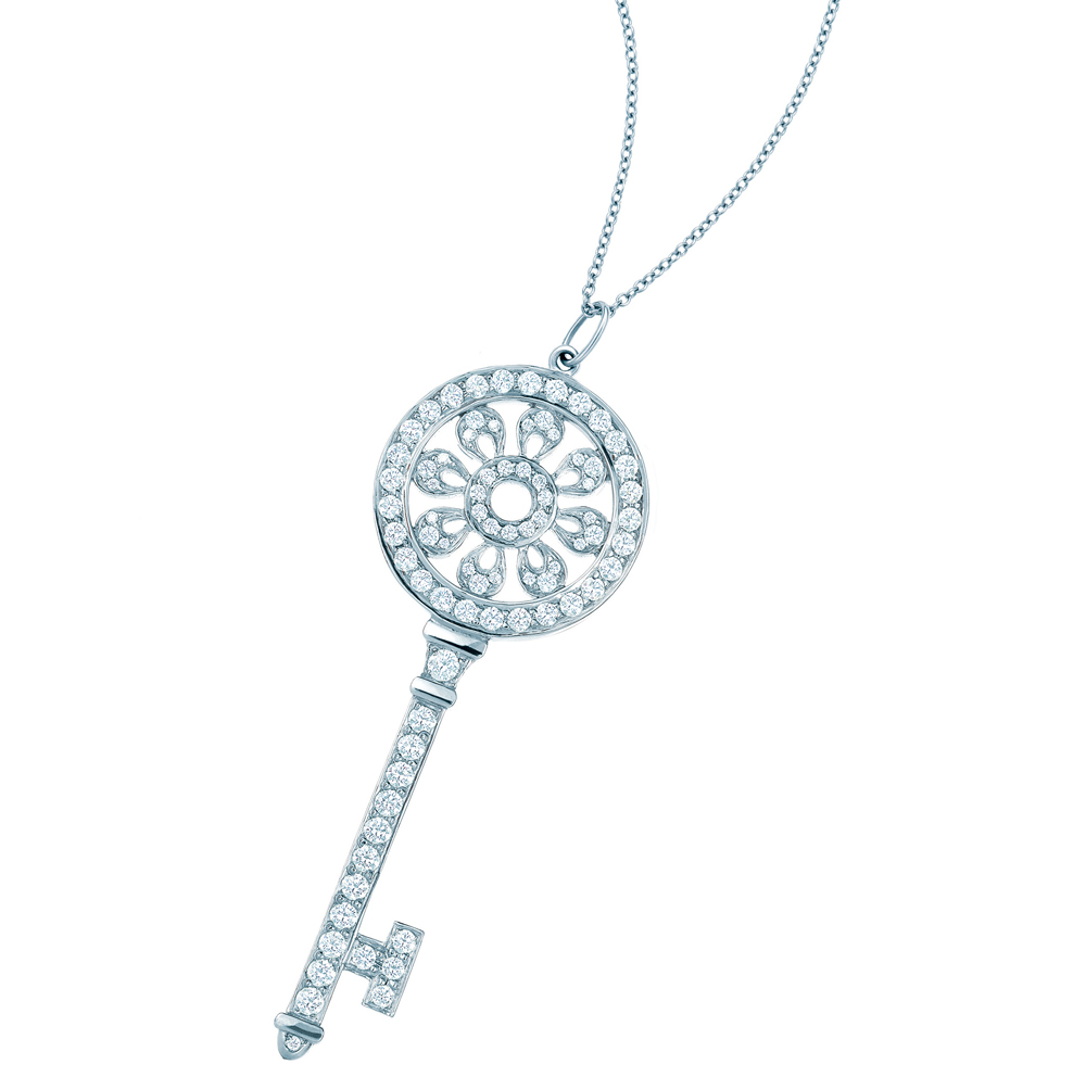Tiffany Keys系列圆形花瓣造型铂金镶钻钥匙吊坠