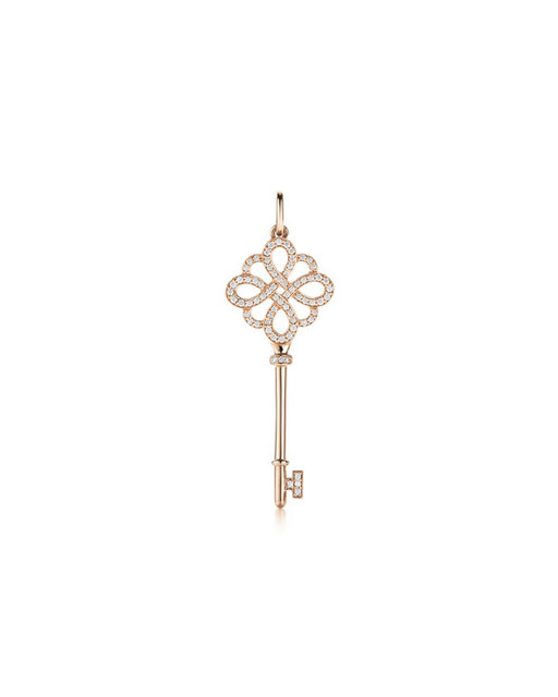 Tiffany & Co.蒂芙尼Tiffany Keys 18k玫瑰金镶钻Knot钥匙吊坠