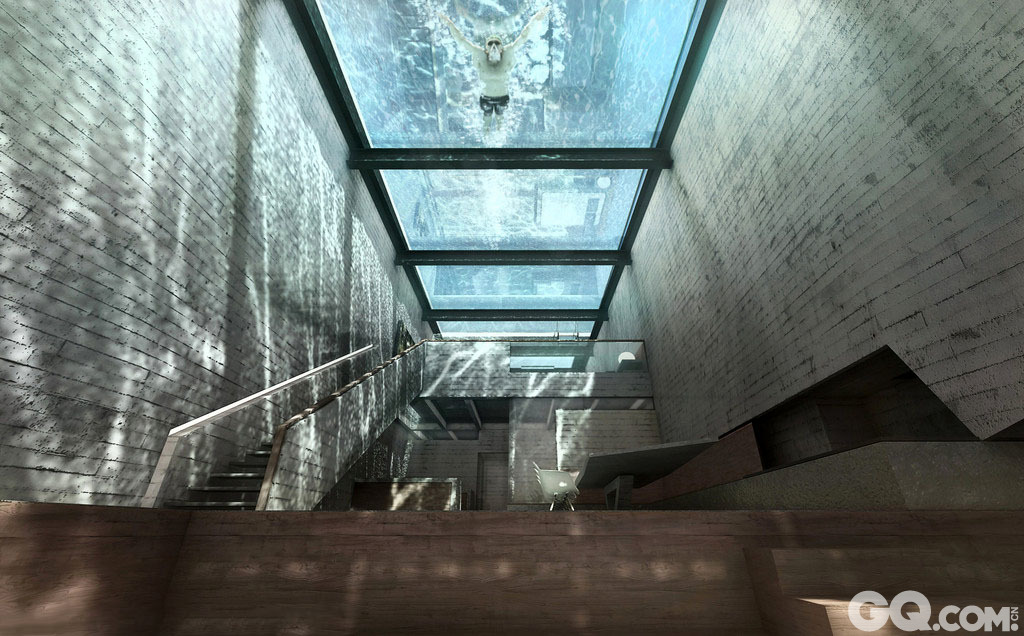 房子顶端的游泳池和地下墙体帮助建筑隔热、保持凉爽。