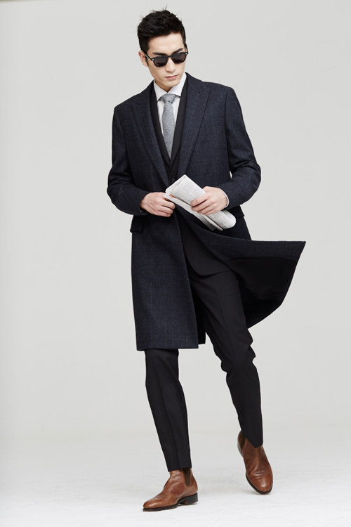 羊毛格纹大衣 all saints毛料西装 prada条纹衬衫 ermenegildo zegna